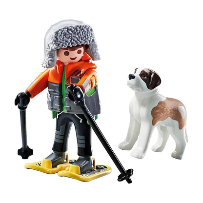 Playmobil 71741 caminhante com raquetes de neve, bastões e São Bernardo