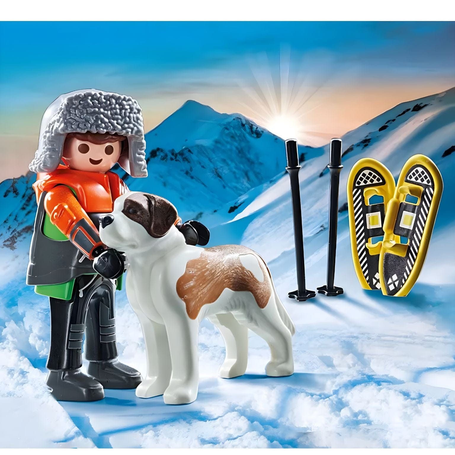 Playmobil Caminhadas com San Bernardo com explorador de inverno, cão São Bernardo e acessórios de caminhada na neve