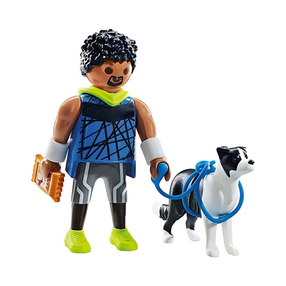 Playmobil Corredor com Border Collie com trela e recompensa num cenário de parque