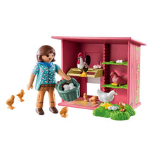 Playmobil Country 71308 Galinheiro com figura infantil, galinhas, pintainhos e ovos numa quinta colorida
