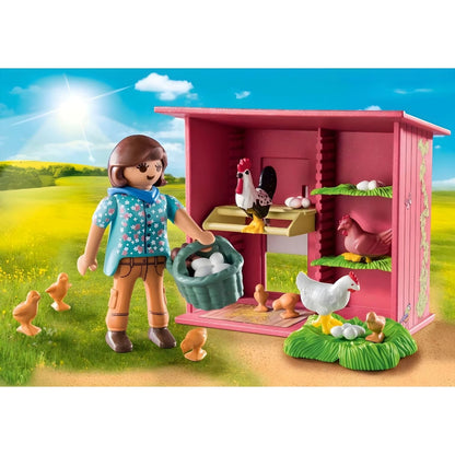 Playmobil Country 71308 Galinheiro num campo ao sol com figura a recolher ovos