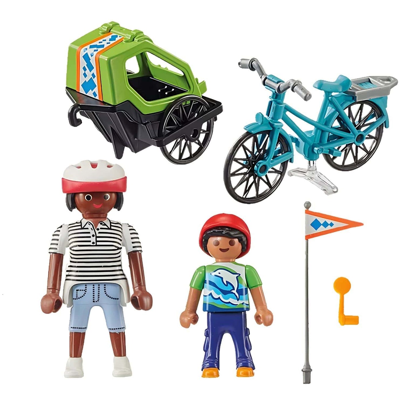 Playmobil Excursão em Bicicleta com adulto a pedalar e criança no atrelado em passeio no parque
