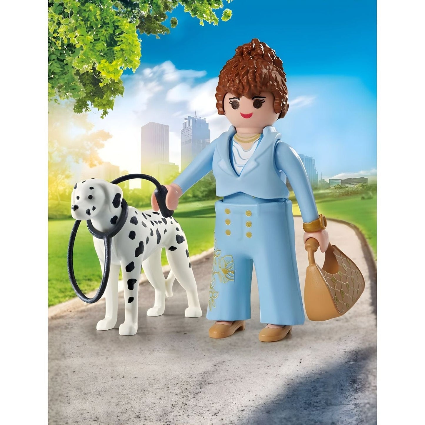 Playmobil Manager com Dálmata a passear no parque com trela e mala