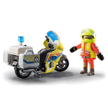 Playmobil Mota de Emergências com luz intermitente com figura de socorrista e mota amarela com luz azul