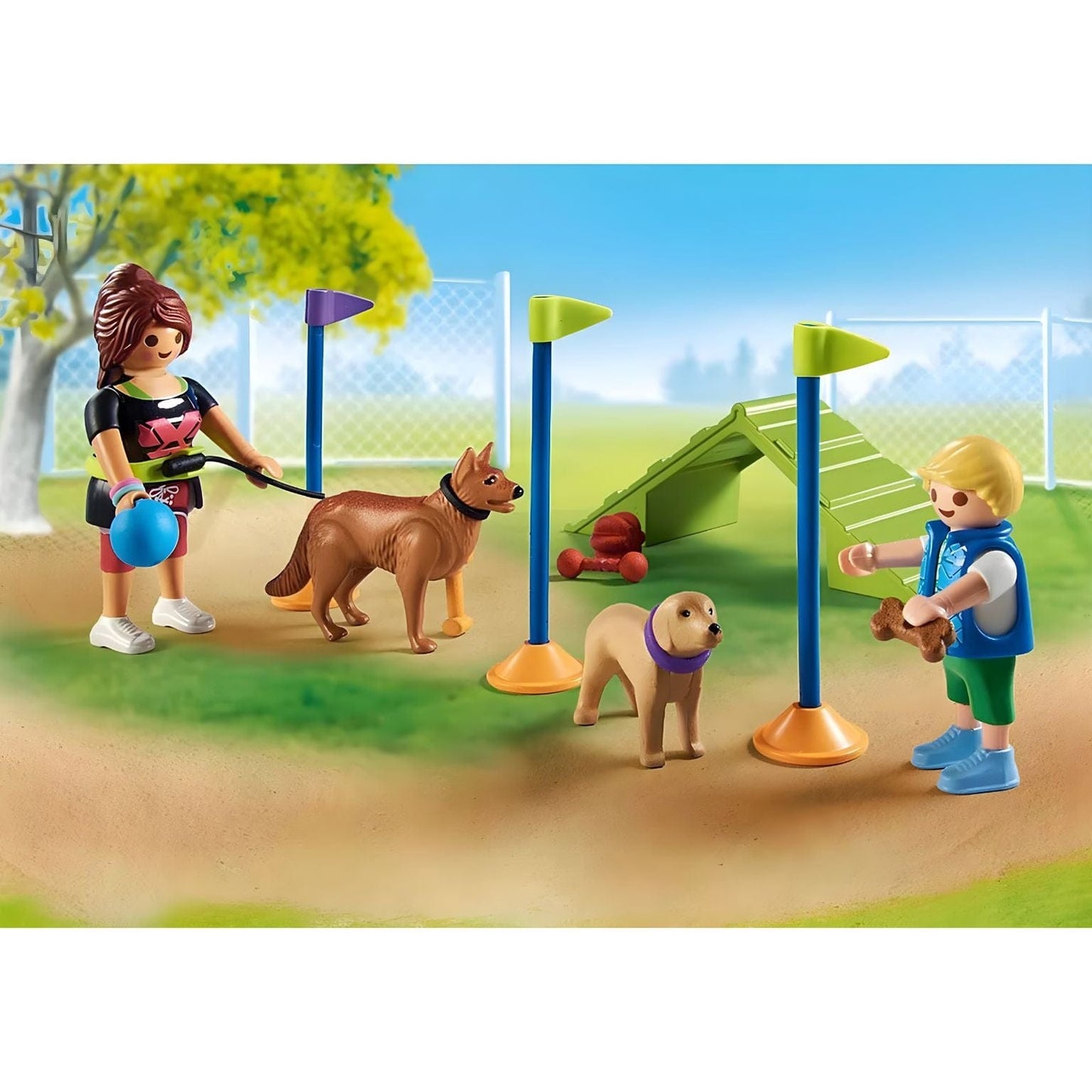 Playmobil Parque para cães com obstáculos de treino, rampa e cães a brincar no parque