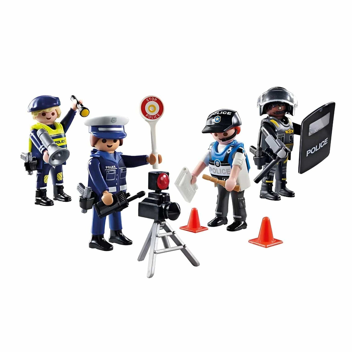 Playmobil Set figuras de polícia com agentes, acessórios de controlo de trânsito e cenário de rua