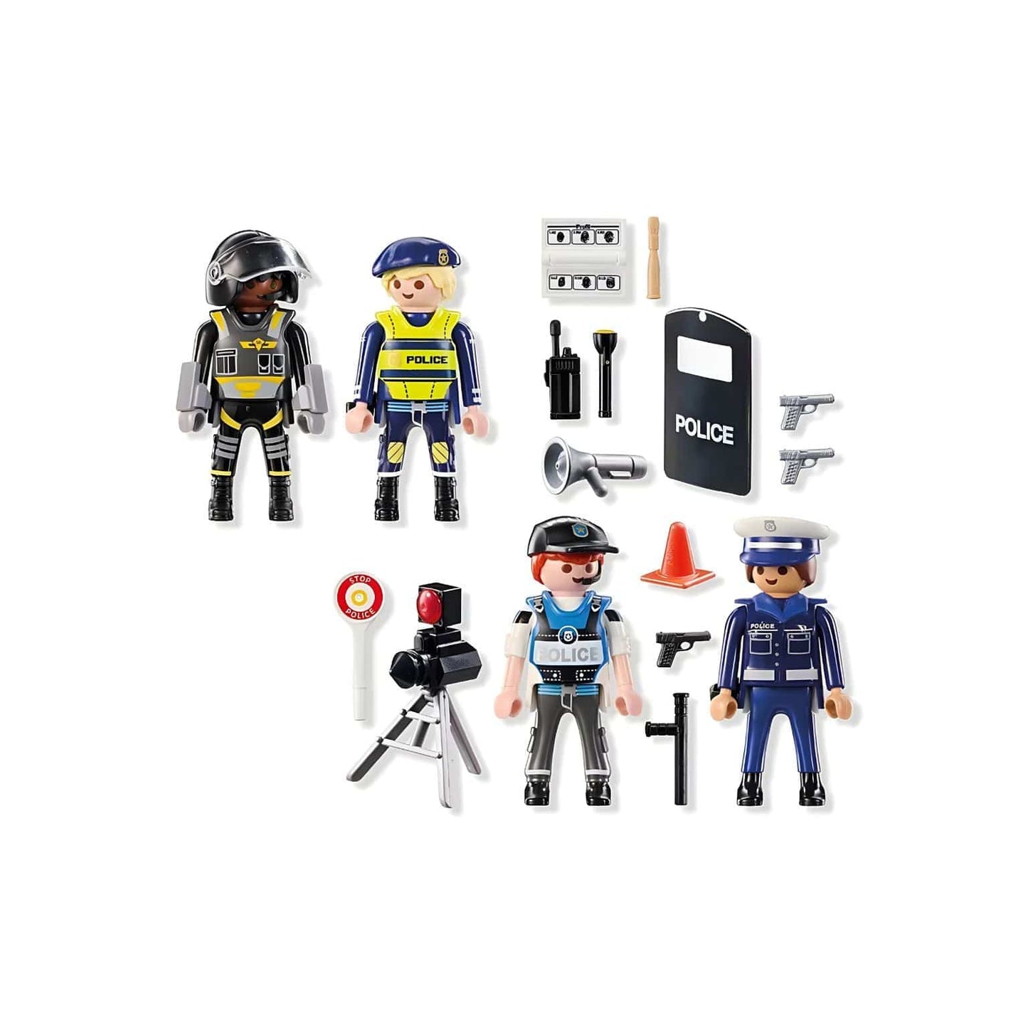 Playmobil Set figuras de polícia com agentes, acessórios de controlo de trânsito e cenário de rua