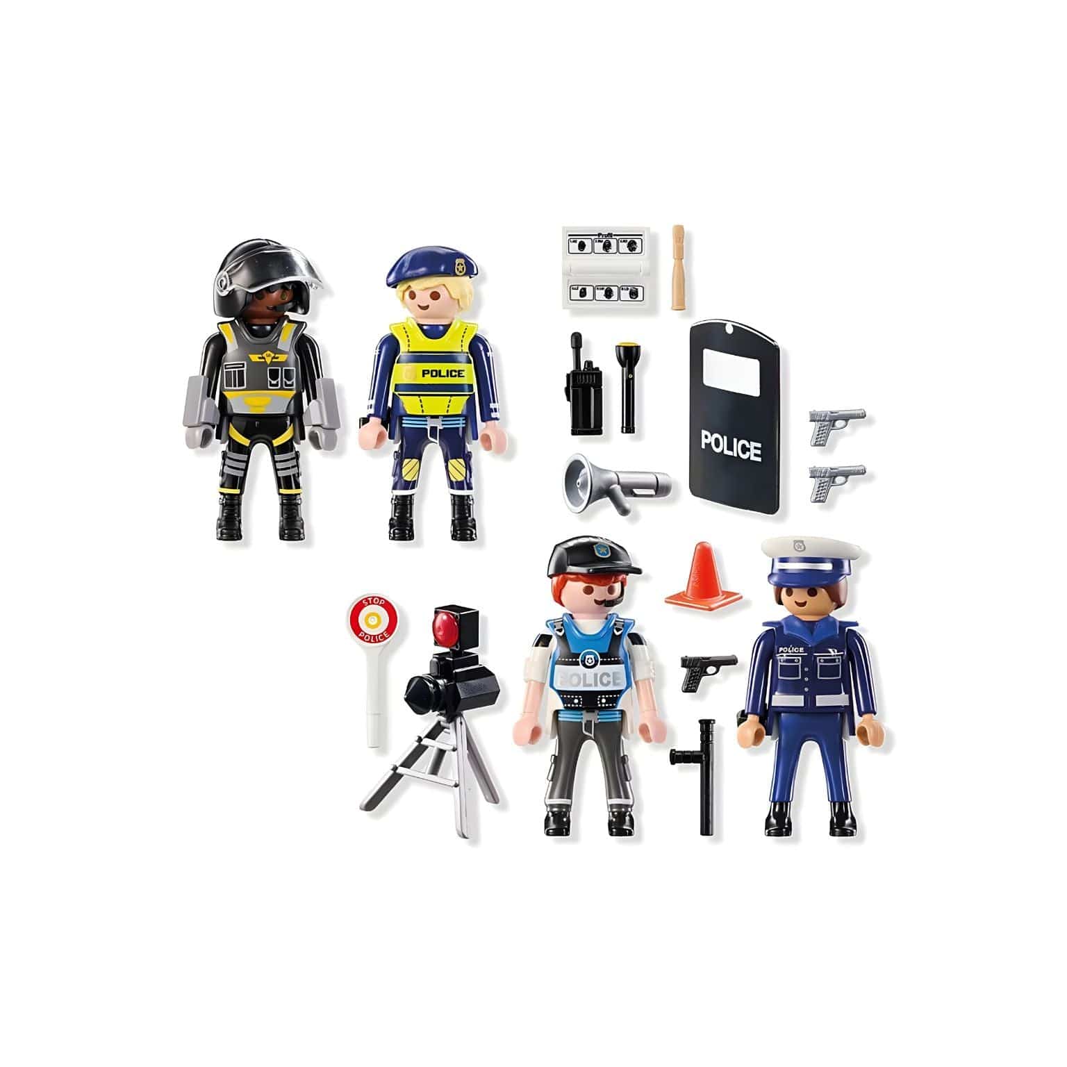 Playmobil Set figuras de polícia com agentes, acessórios de controlo de trânsito e cenário de rua