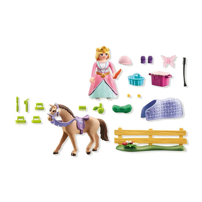 Peças do Playmobil 71801: princesa, cavalo, cerca e acessórios de cuidado