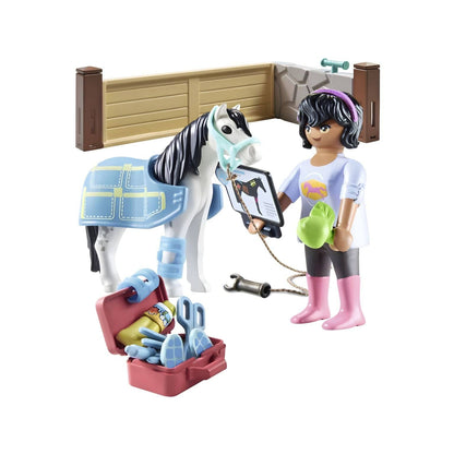 Playmobil 71497 terapeuta com cavalo de manta azul e mala