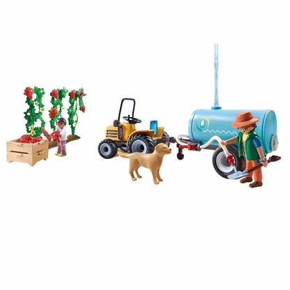 Playmobil Trator com reboque e cisterna com reboque, cisterna e figuras na quinta