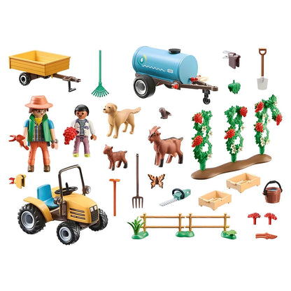 Playmobil Trator com reboque e cisterna com reboque, cisterna e figuras na quinta