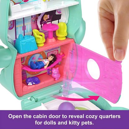 Mão a abrir a porta da cabine do Polly Pocket Estojo do gato de estimação