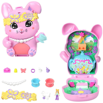 Polly Pocket Hora do Chá com o coelho compacto rosa coelhinho cenário de jardim festa do chá miniaturas