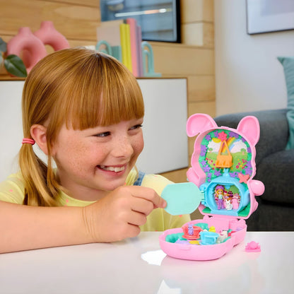 Polly Pocket Hora do Chá com o coelho compacto rosa coelhinho cenário de jardim festa do chá miniaturas