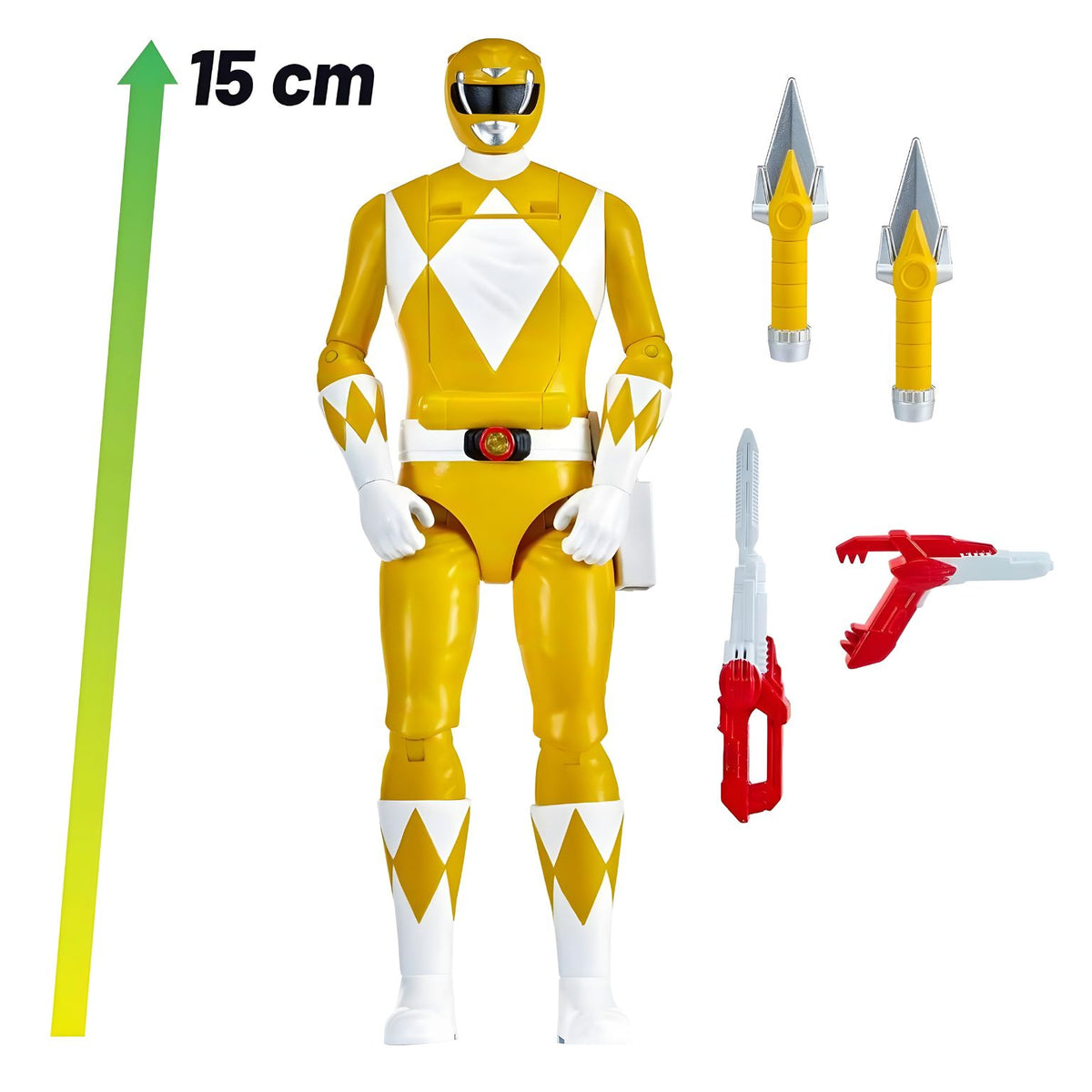 Figura de ação Ranger Amarelo Mighty Morphin com acessórios