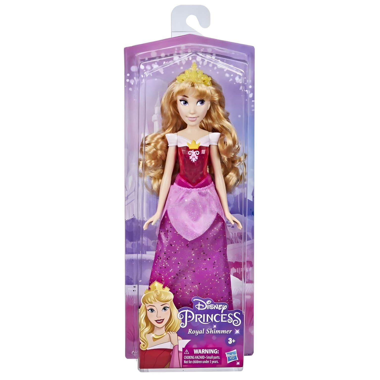 Princesa Disney Aurora Brilho Real com vestido rosa brilhante e coroa dourada