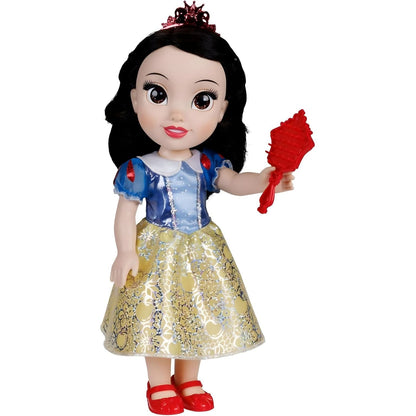 Princesa Disney Branca de Neve com vestido clássico e acessório vermelho
