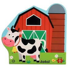 Puzzle Animais na Quinta com 24 peças com vaca, cavalo, porco, ovelha, tractor e celeiro
