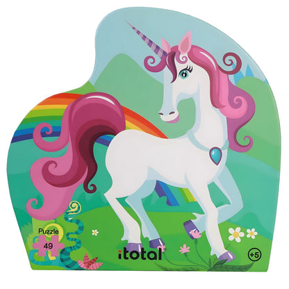 Puzzle infantil I-Total com unicórnio branco, arco-íris e castelo cor-de-rosa