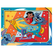 Puzzle Disney Stitch 4 em 1 com ilustrações coloridas do Stitch em aventuras divertidas e momentos ternurentos