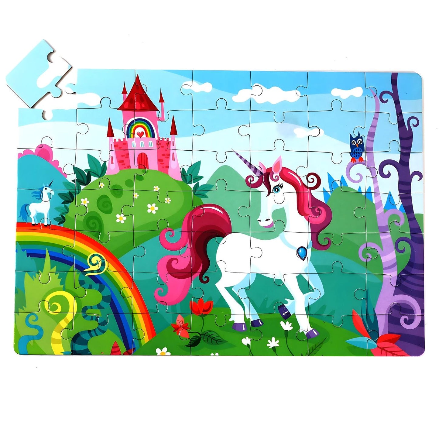 Puzzle infantil I-Total com unicórnio branco, arco-íris e castelo cor-de-rosa