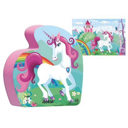 Puzzle infantil I-Total com unicórnio branco, arco-íris e castelo cor-de-rosa