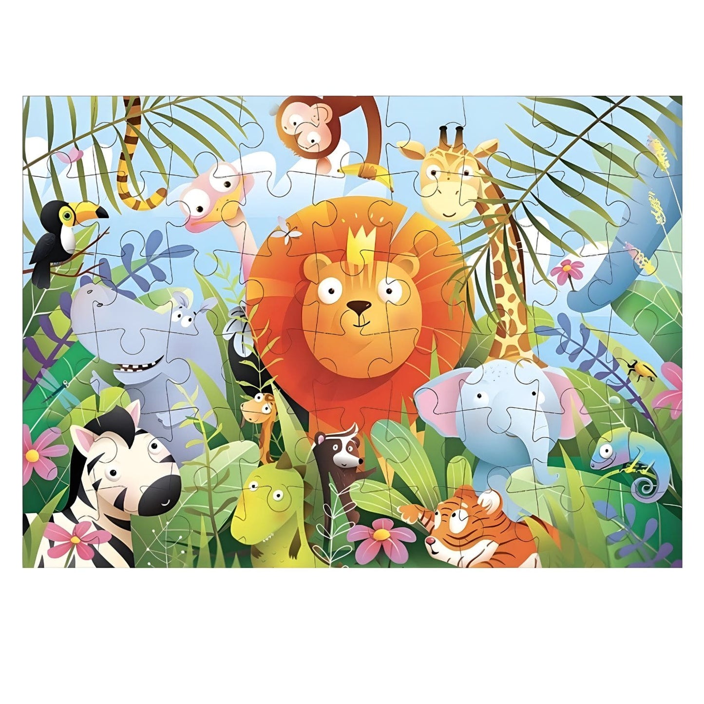 Puzzle O rei da selva com 49 peças com leão e animais da selva coloridos
