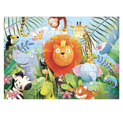 Puzzle O rei da selva com 49 peças com leão e animais da selva coloridos