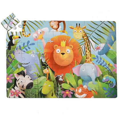 Puzzle O rei da selva com 49 peças com leão e animais da selva coloridos