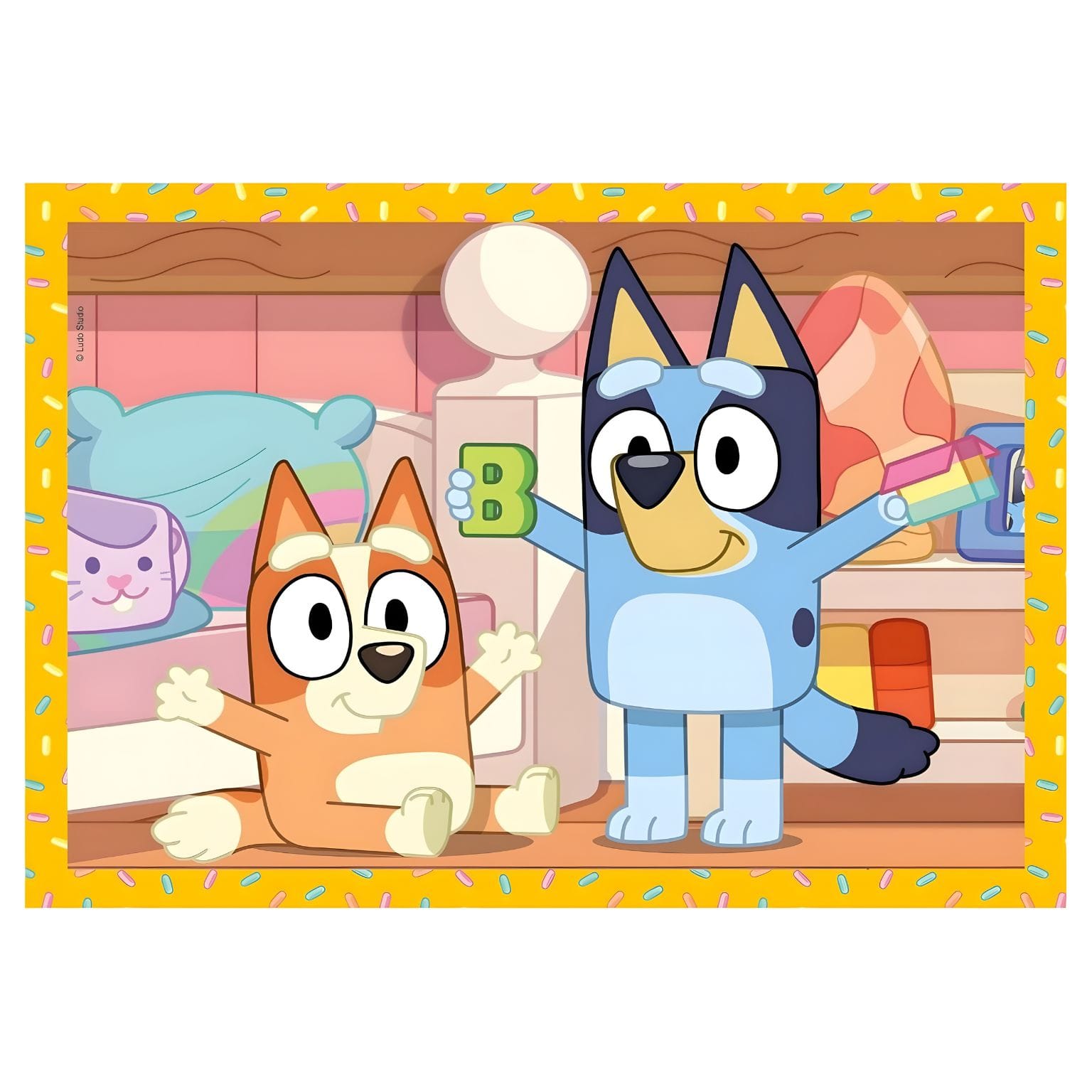 Criança a montar o Puzzle Bluey 4 em 1