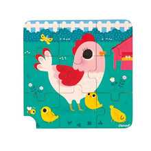 Puzzle madeira infantil com tema de galinha e encaixes