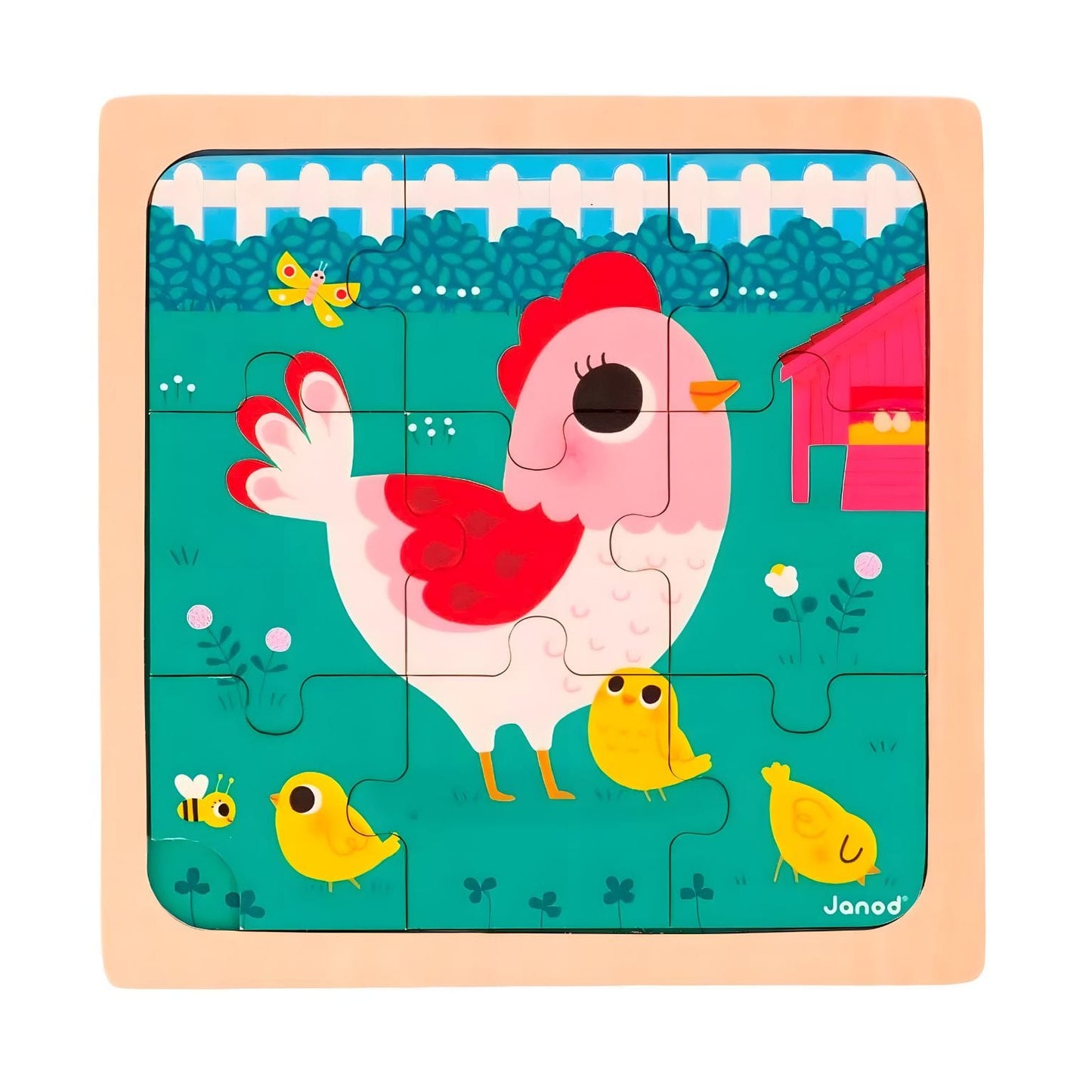 Puzzle em madeira A Galinha para crianças pequenas