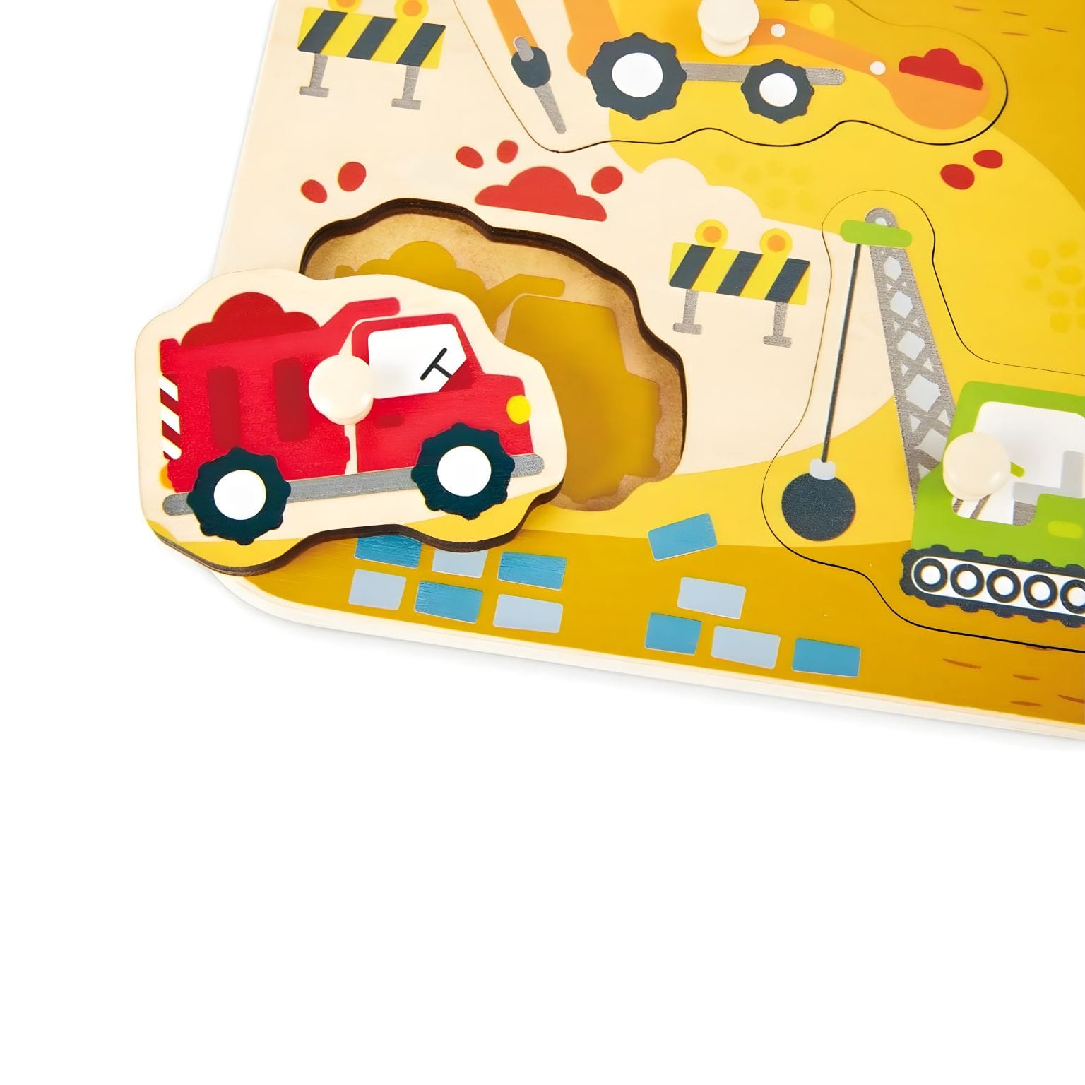Puzzle de pegas Hape com máquinas e veículos de obra