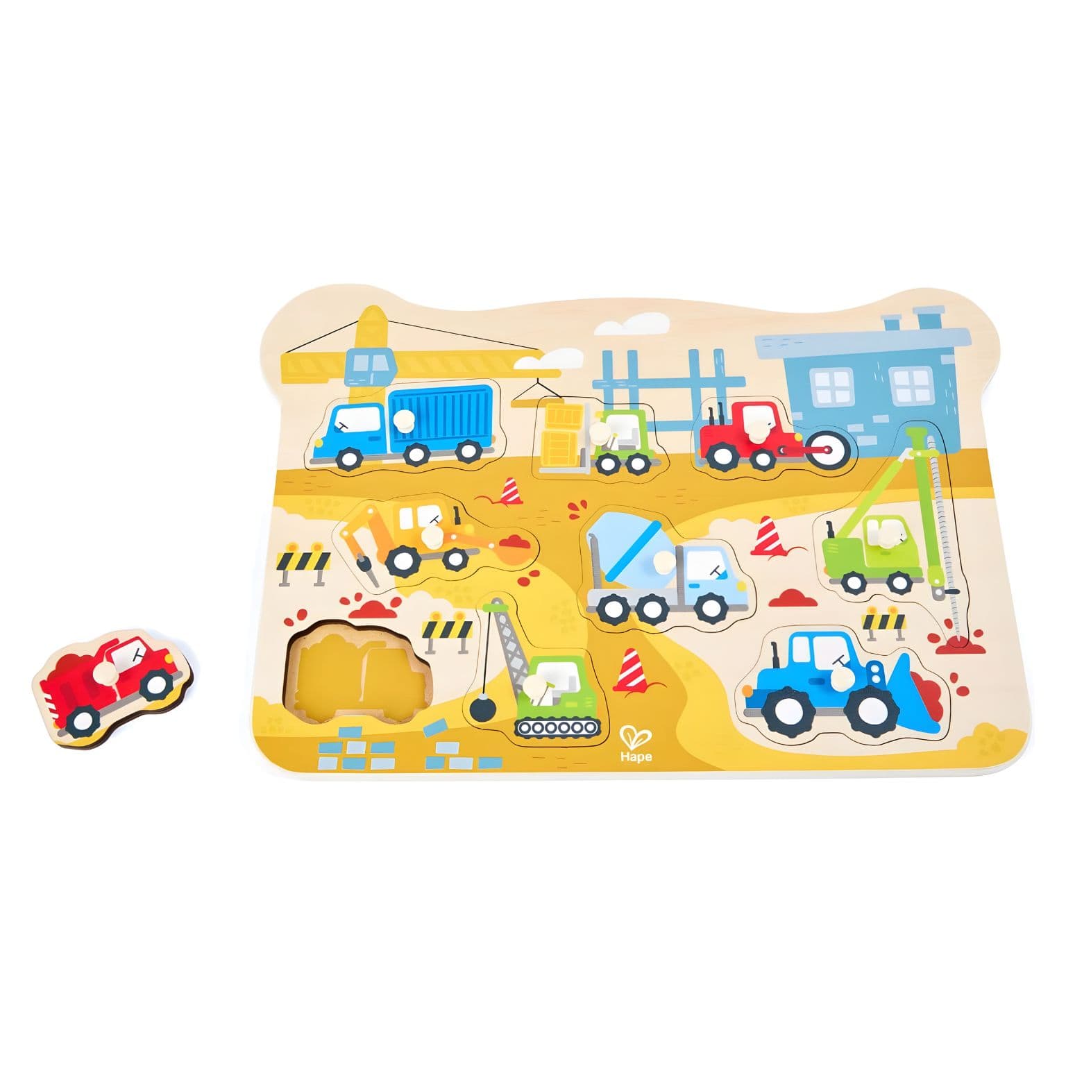 Puzzle Hape com veículos de construção e peças com pegas