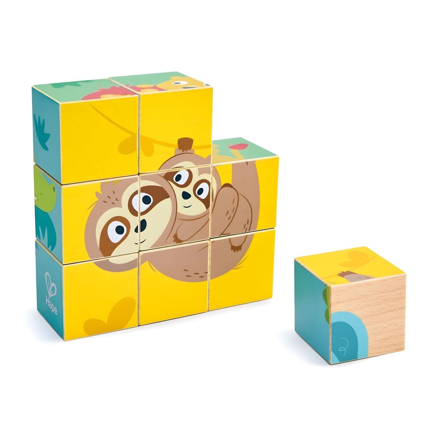 Puzzle Hape em cubos com imagens de animais selvagens