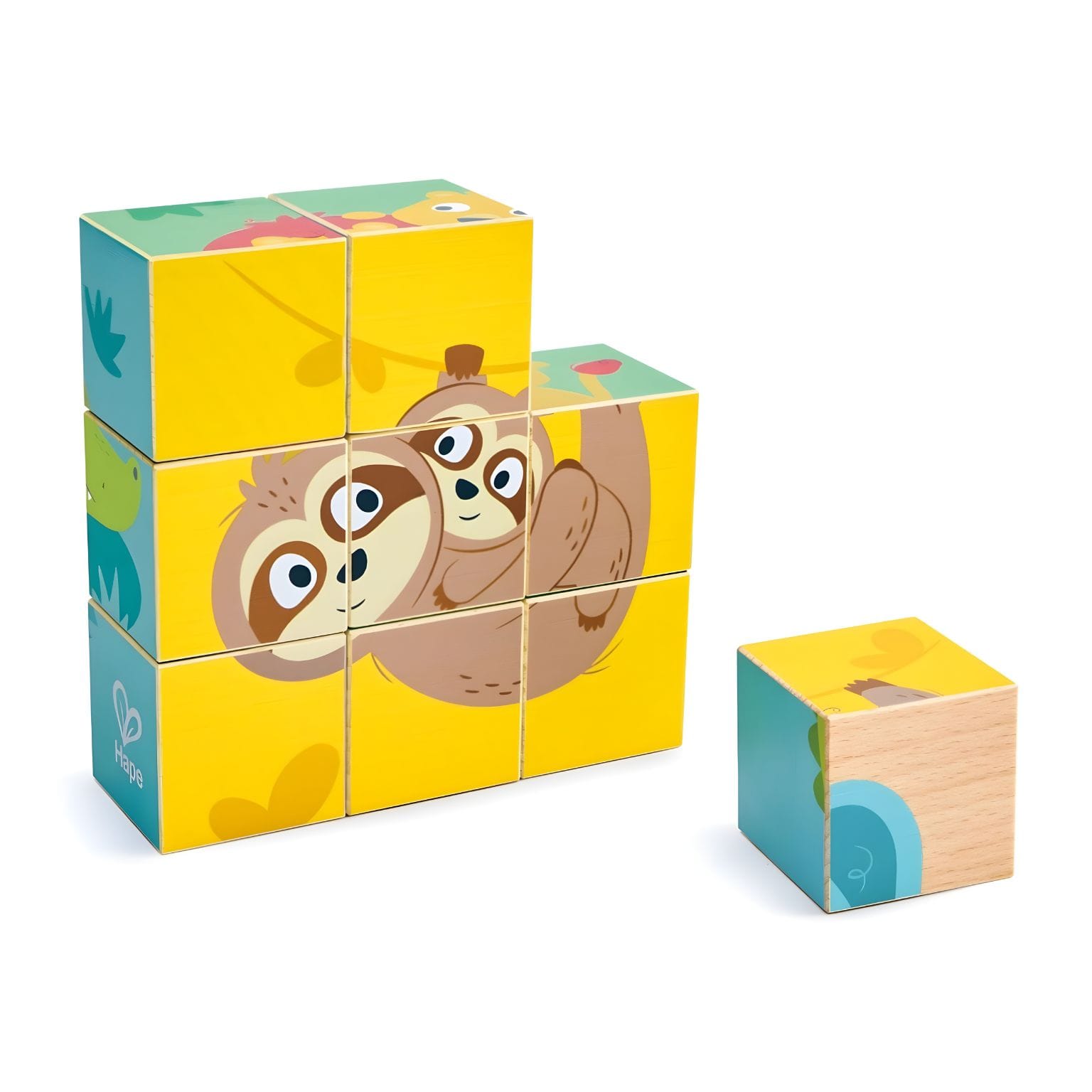 Puzzle Hape em cubos com imagens de animais selvagens