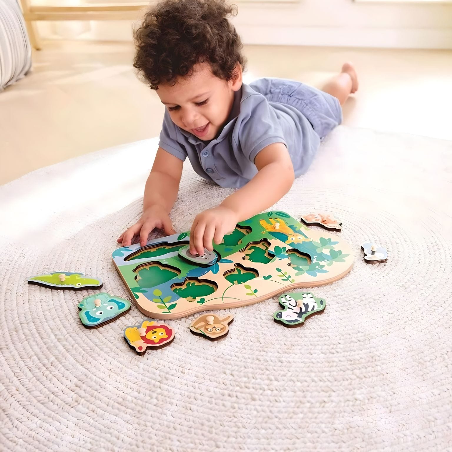 Puzzle Animais Selvagens Hape para reconhecer e encaixar animais