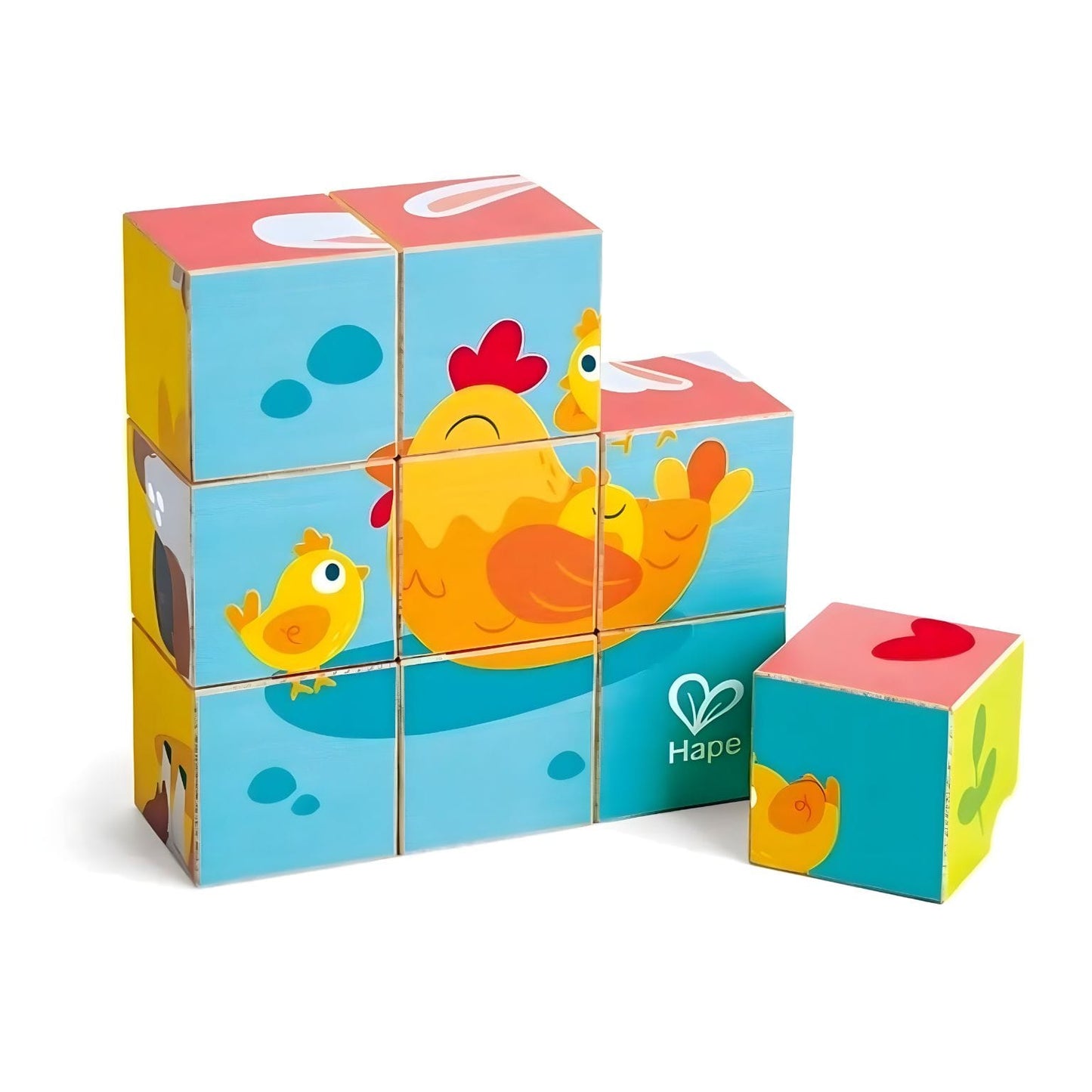 Puzzle Hape em cubos com animais da quinta