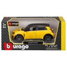 Renault 5 E-Tech Bburago em miniatura com acabamento amarelo e preto