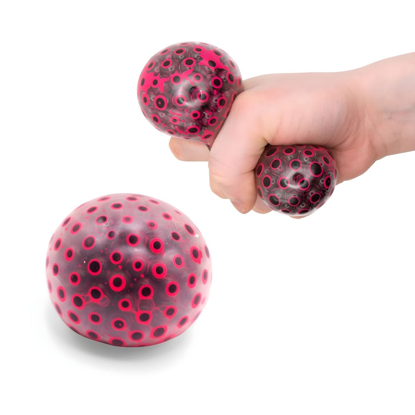 Scrunchems Neon Beans Squish Ball com contas neon visíveis no interior