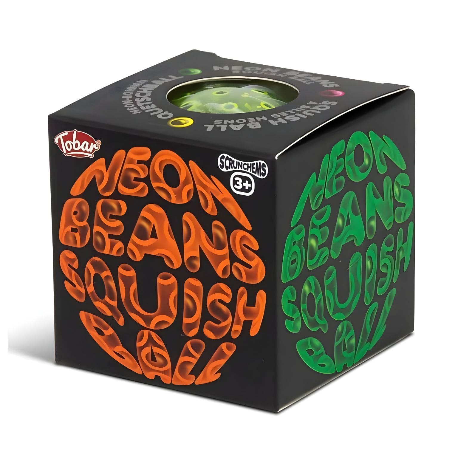 Scrunchems Neon Beans Squish Ball com cores neon e contas coloridas