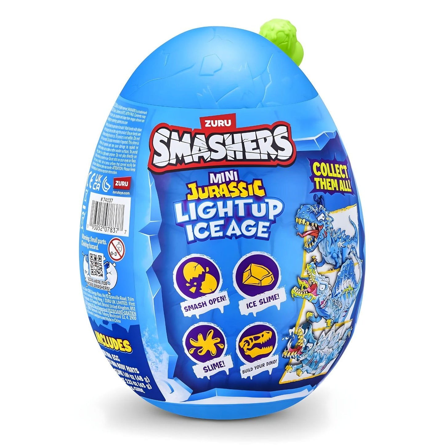 Smashers Dino Idade do Gelo da Zuru com ovo surpresa azul e dinossauros gelados