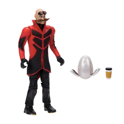 Figura Dr. Robotnik articulada vista de frente, com acessórios ao lado