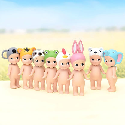 Sonny Angel Animal série 1: figuras alinhadas num cenário de praia