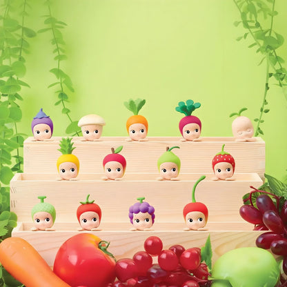 Figuras Sonny Angel Hippers Harvest com chapéus de frutas e legumes