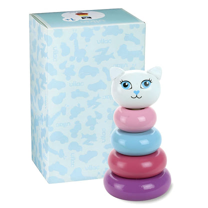 Torre de empilhar Gata Kitty ao lado da caixa azul