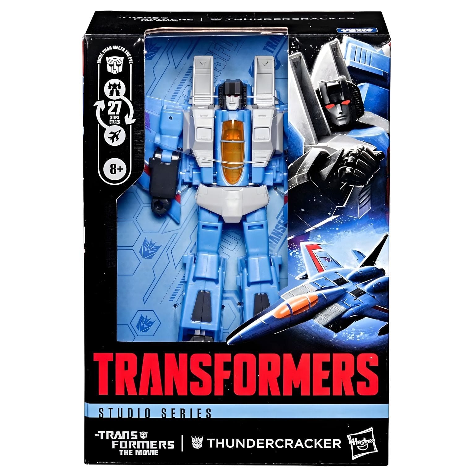 Transformers Studio Series Thundercracker em modo robô e avião de combate azul
