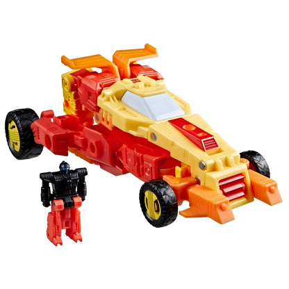 Transformers Age of the Primes Sureshot em modo robot e veículo com cores vermelha, amarela e laranja