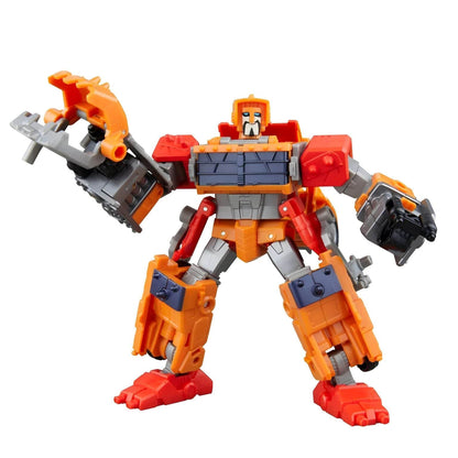 transformers Age of the Primes - Junkion Wreck-Gar em modo camião e robô nas cores laranja e vermelho